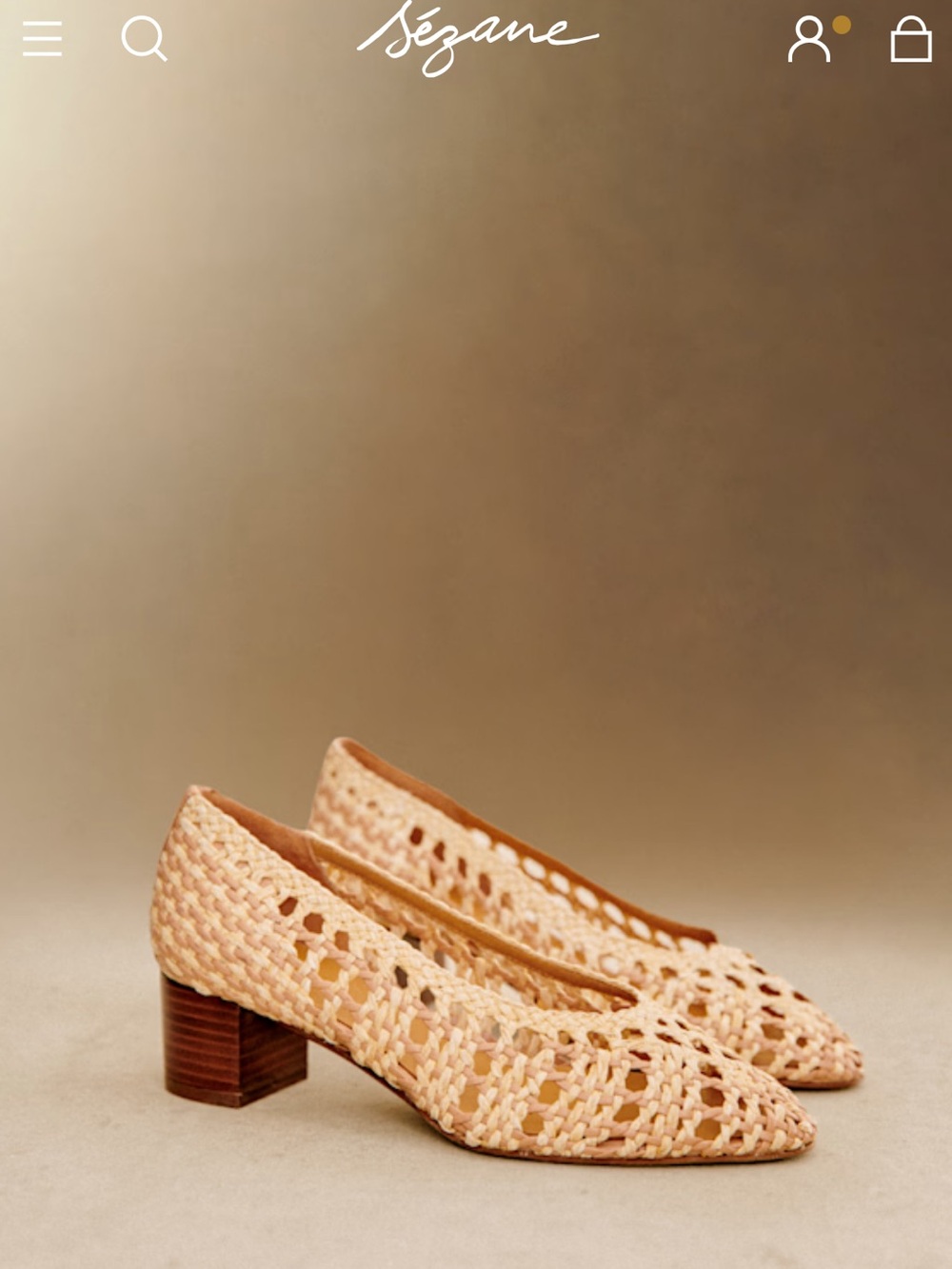 Sezane Anya Woven Beige Low Block Heel Pumps - Picture 2 of 10